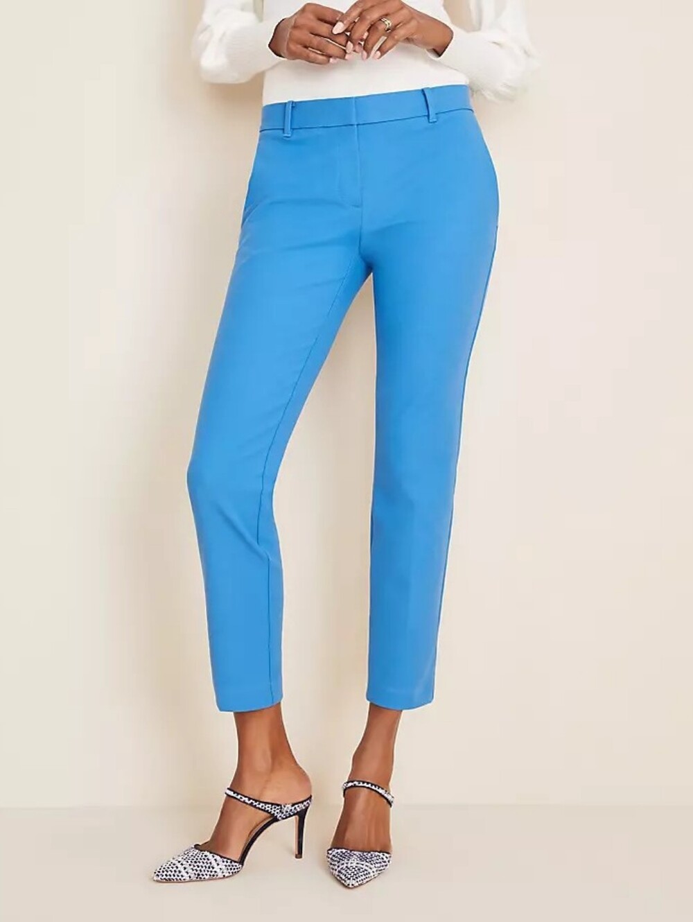 Ann Taylor Eva Bi-Stretch Ankle Pants 8P Petite Blue Slim Crop Mid-Rise Career